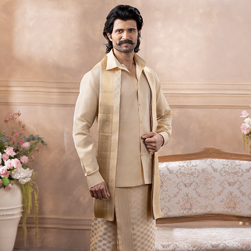 Pure Silk Dhoti Shirting & Towel Set