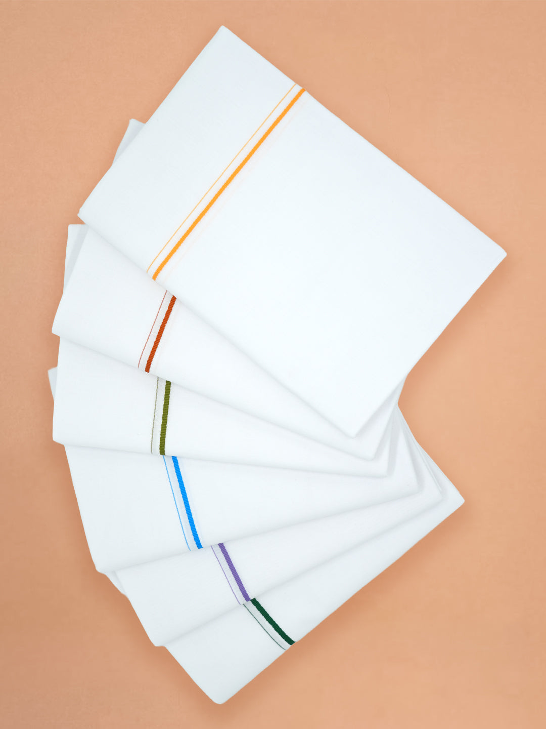 Single Layer 100% Cotton White Dhoti with Assorted Small Borders – Pack of 3 | Vennila 2M
