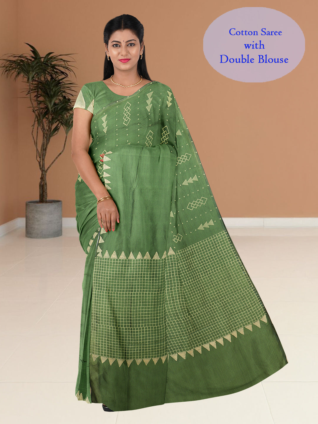 Women Army Green Cotton Saree PCS213