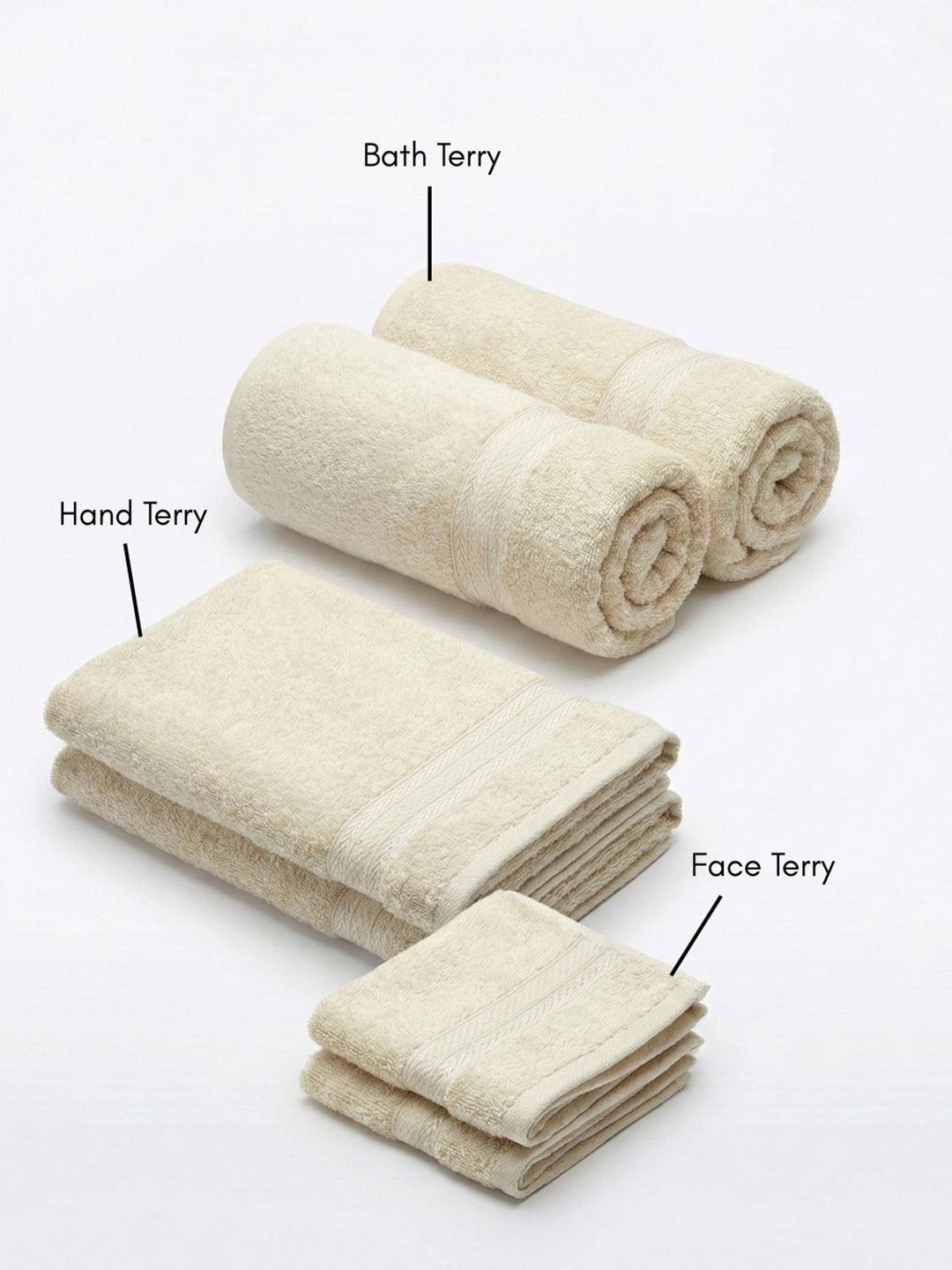 You & Me Premium Soft Terry Cotton Couple Bath, Face & Hand Towels Pearled Ivory (Pack Of 6)