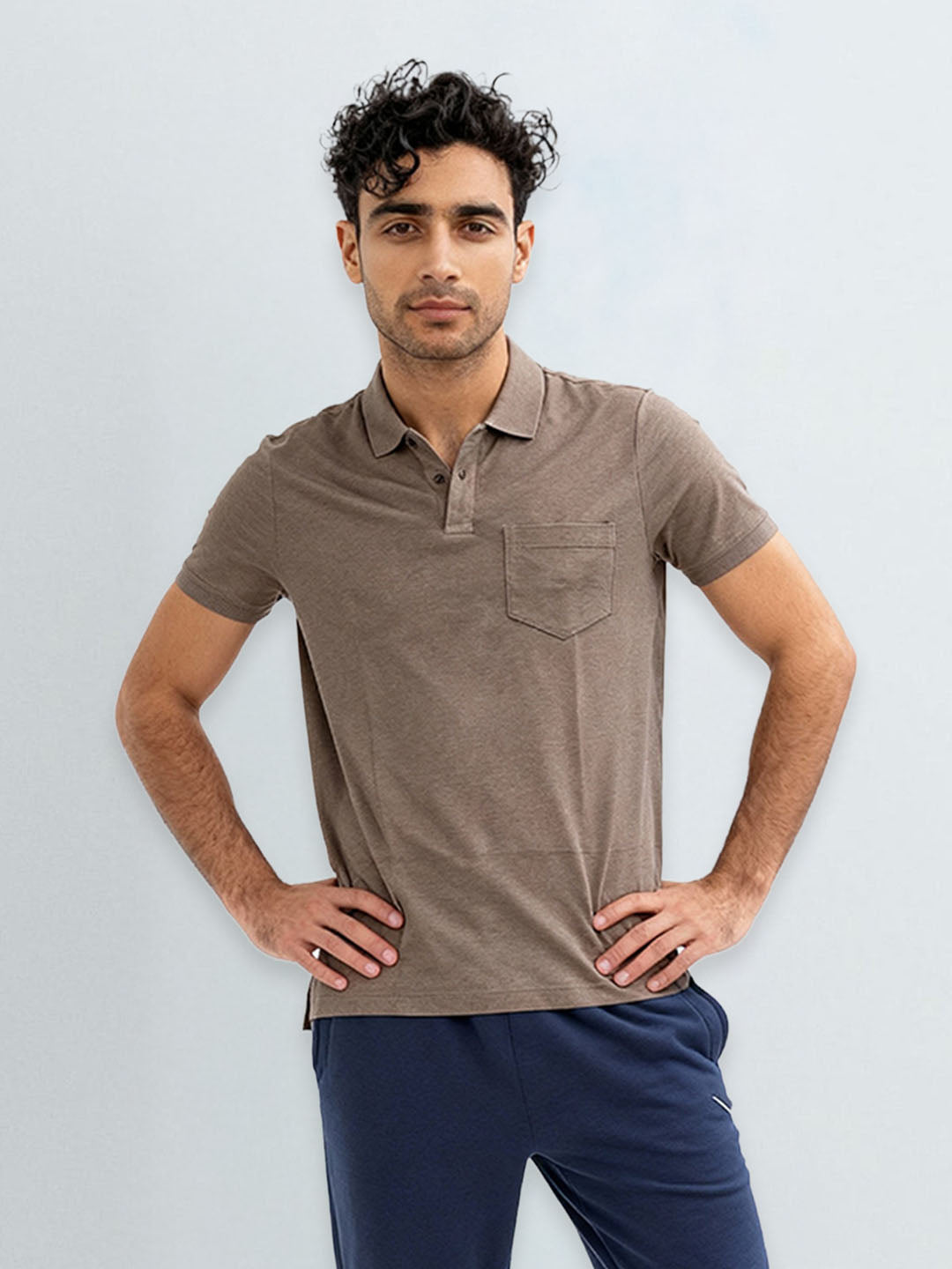Men TENCEL™ Modal Fibers with Micro technology Polo T-Shirt Brown Heather EMP9