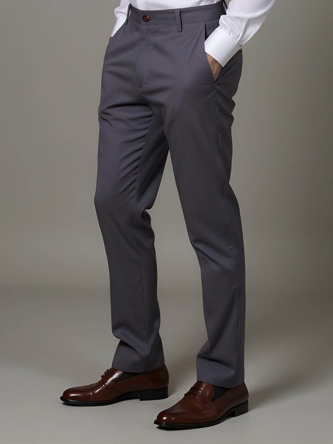 Men Cotton Lycra Cement Grey Smart Fit Pant Zara