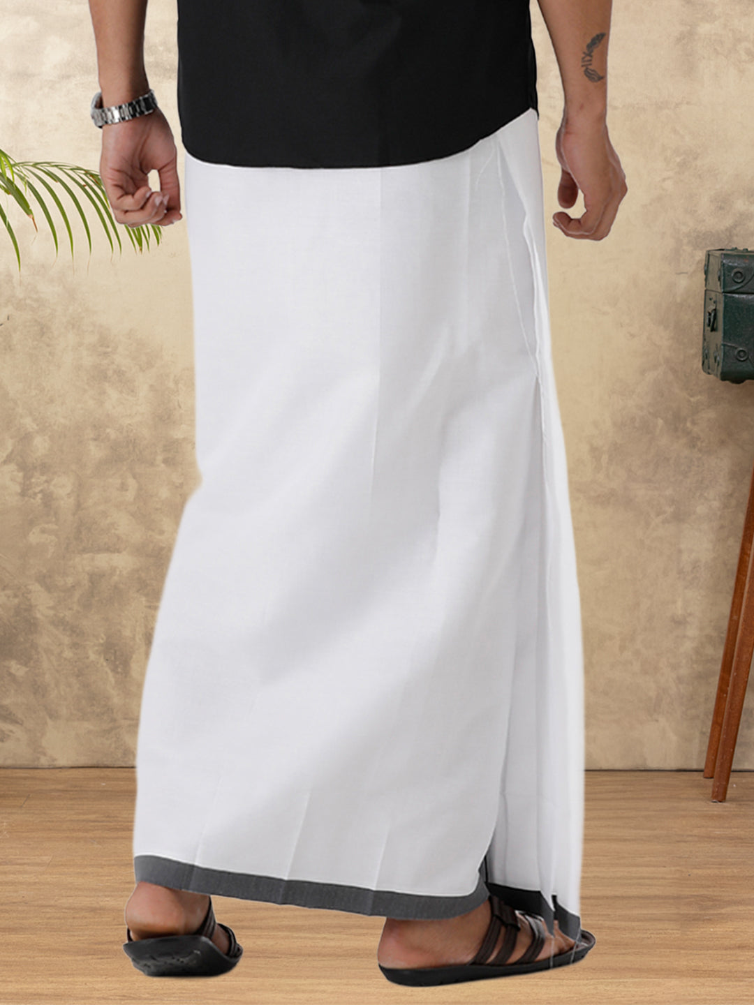 Mens Matching Border Dhoti & Shirt Combo Black