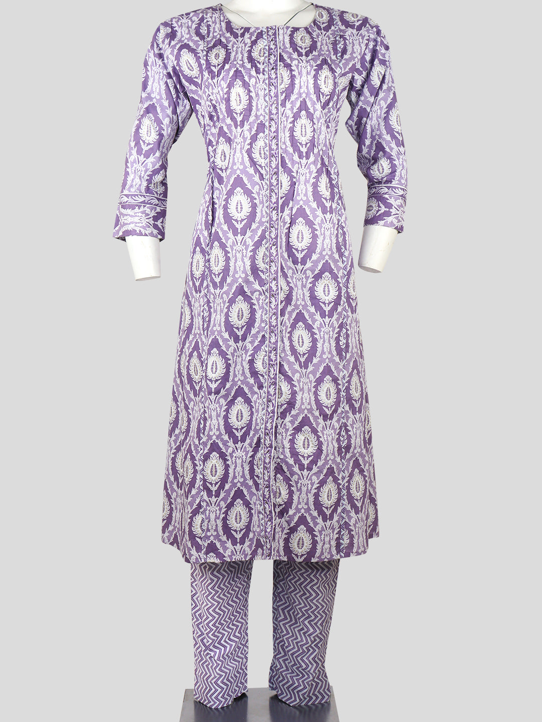 Women Cotton Printed Kurti Set Lavender EKS47