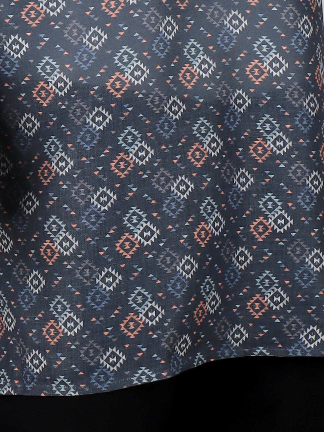 Men Cotton Short Length Printed Pocket Kurta Cadet Grey RI03