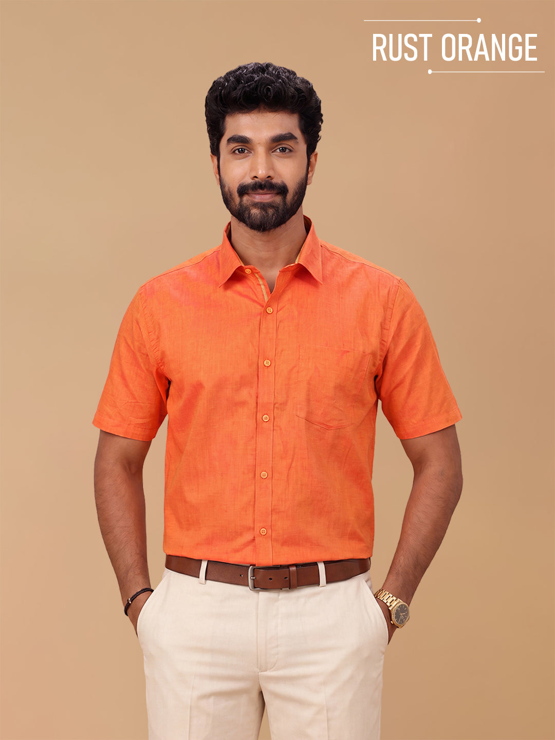 Giza Cotton Regular Fit Shirts Rust Orange - GL1