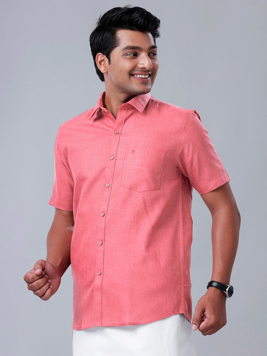 Mens Formal Shirt Half Sleeves Pink T26 TB3-Front view