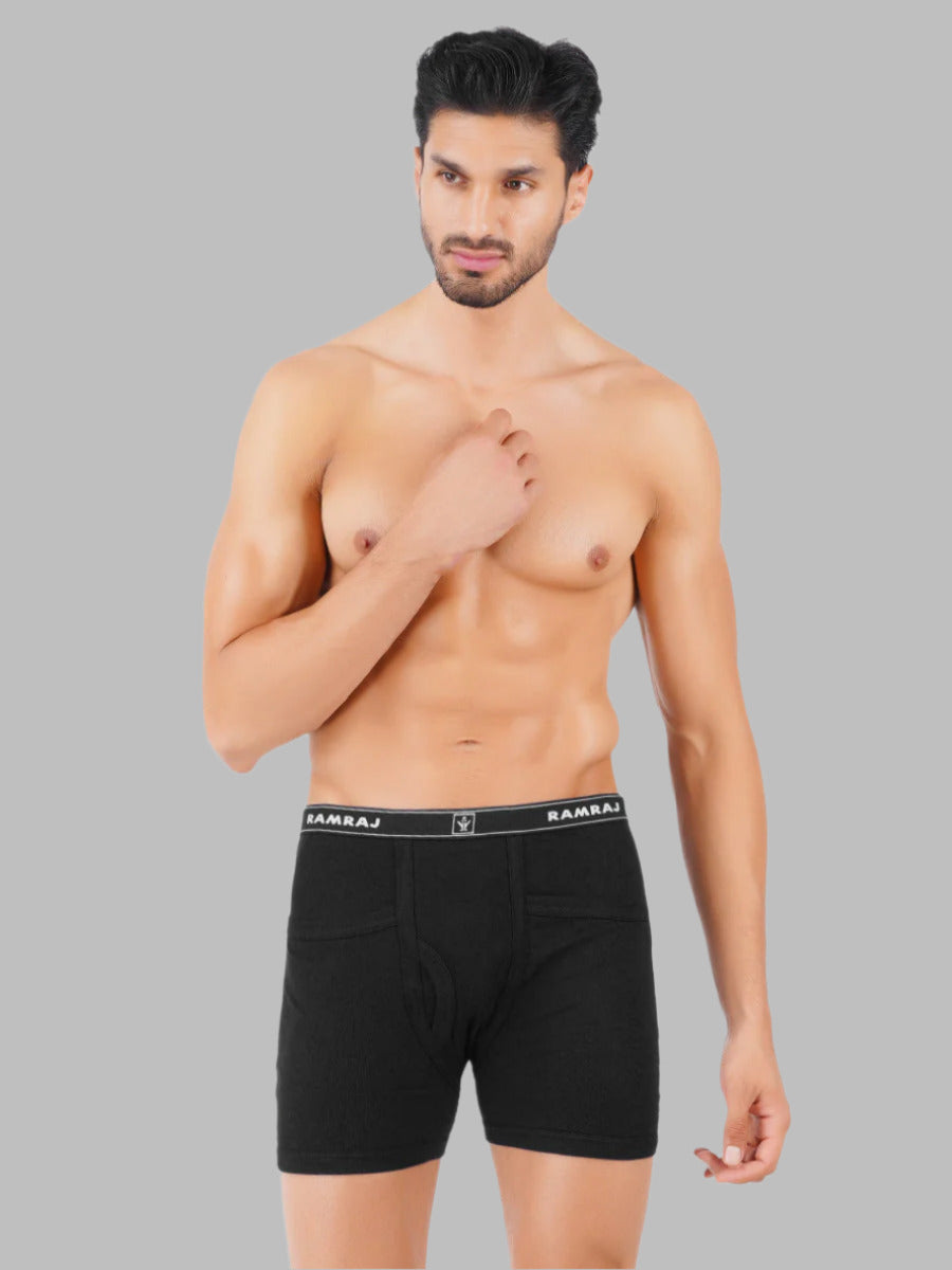 Men 100% Combed Cotton Black Pocket Trunk Plus Size Softex (Pack of 2)