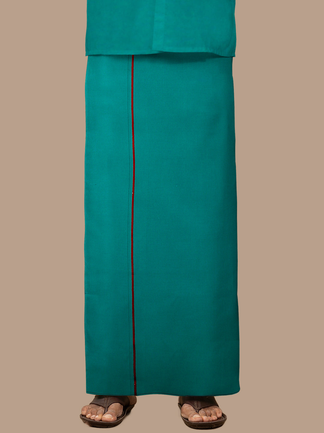 Men 100% Cotton Single Layer Green Dhoti with Assorted Border Poojan SB