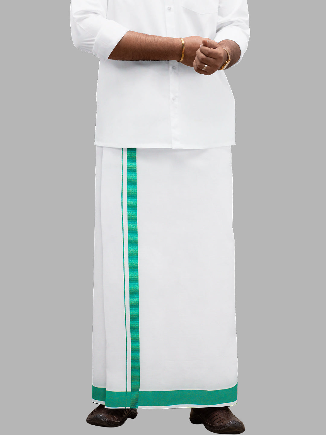 Men Cotton Blend Readymade Single Layer White Dhoti with Big Border GACS7