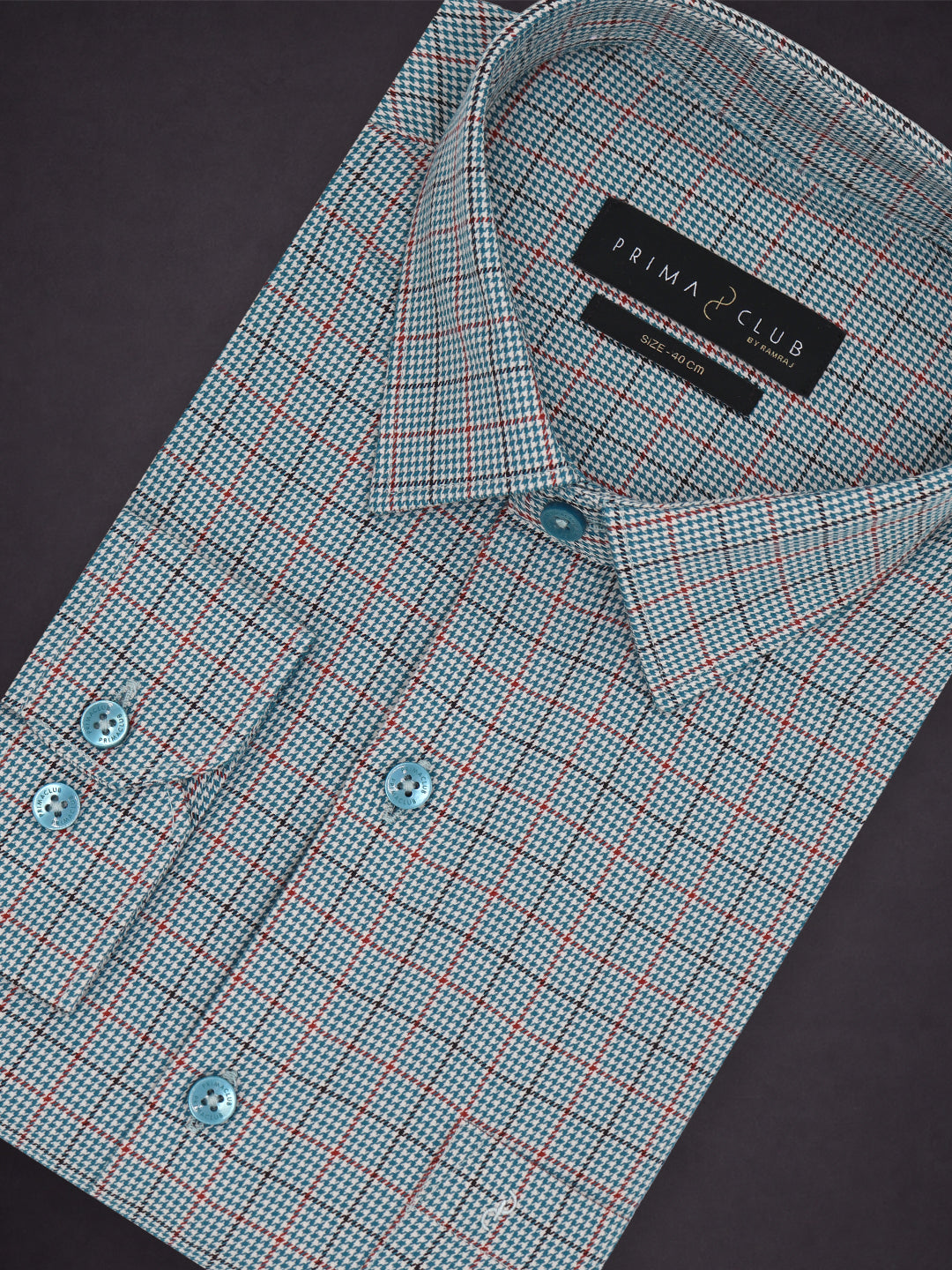 Prima Club Premium Cotton Dobby Teal Blue Checked Regular Fit Shirt SRAQ2