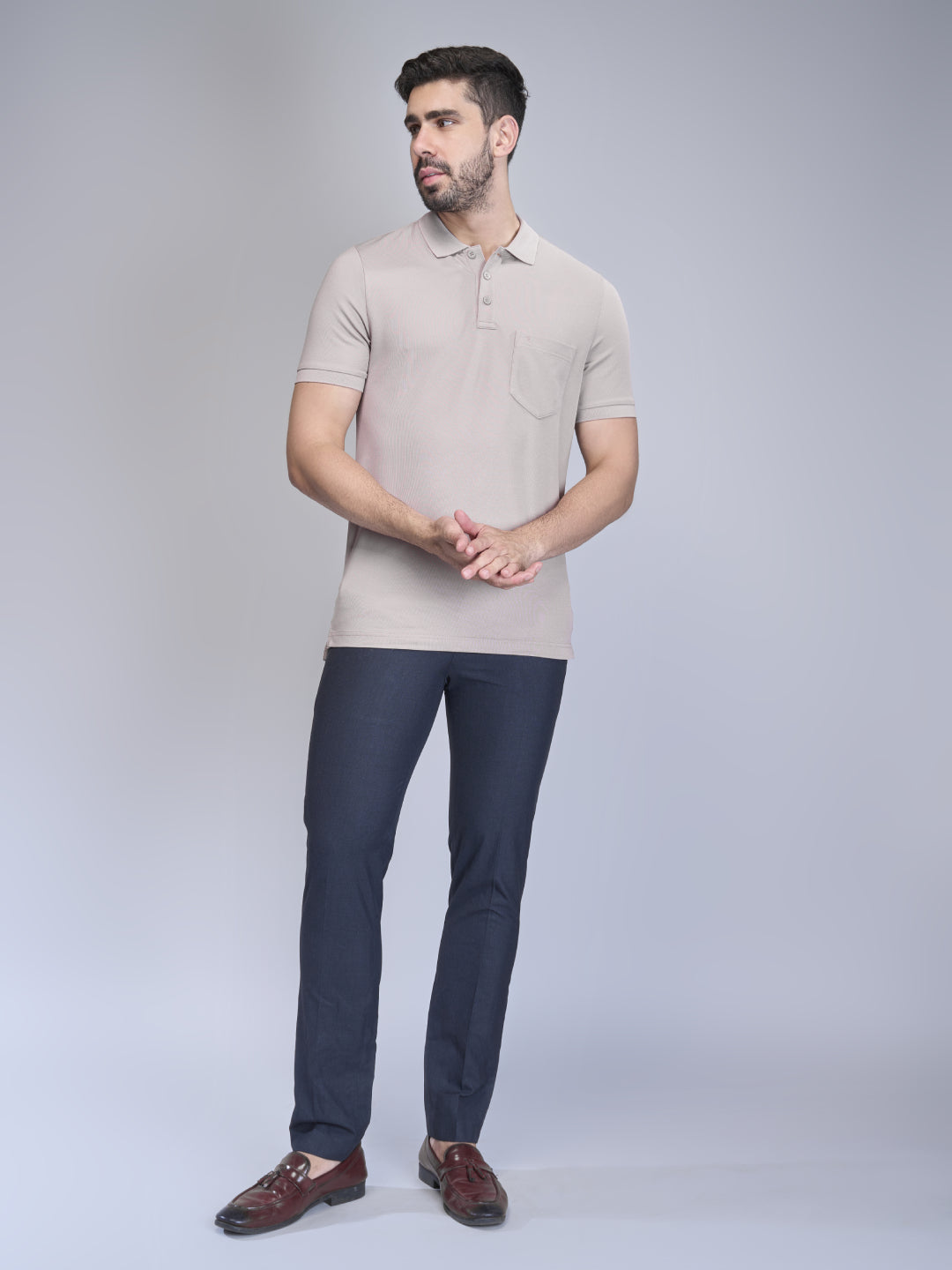 Men Cotton Rich Smart Fit Expert Polo T-Shirt Silver Berry EP24