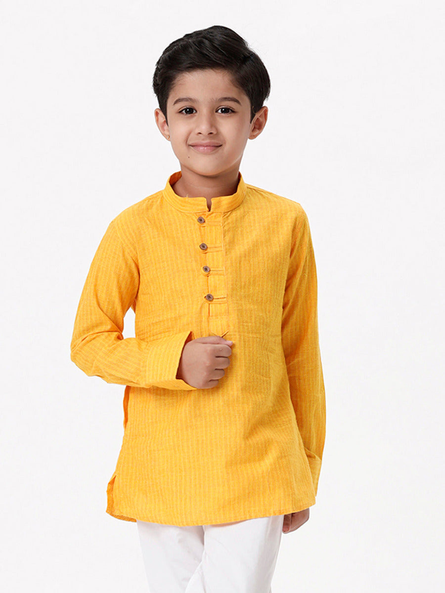 Boys Breeze Cotton Full Sleeves Yellow Kurta-Front view