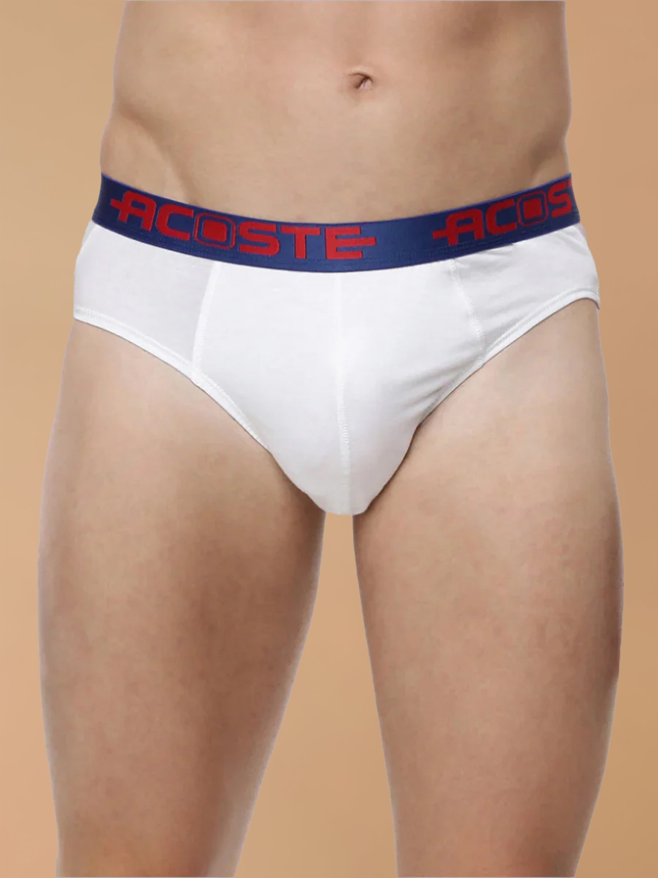 100% Cotton White Outer Elastic Brief Acoste 1015 (Pack of 2)