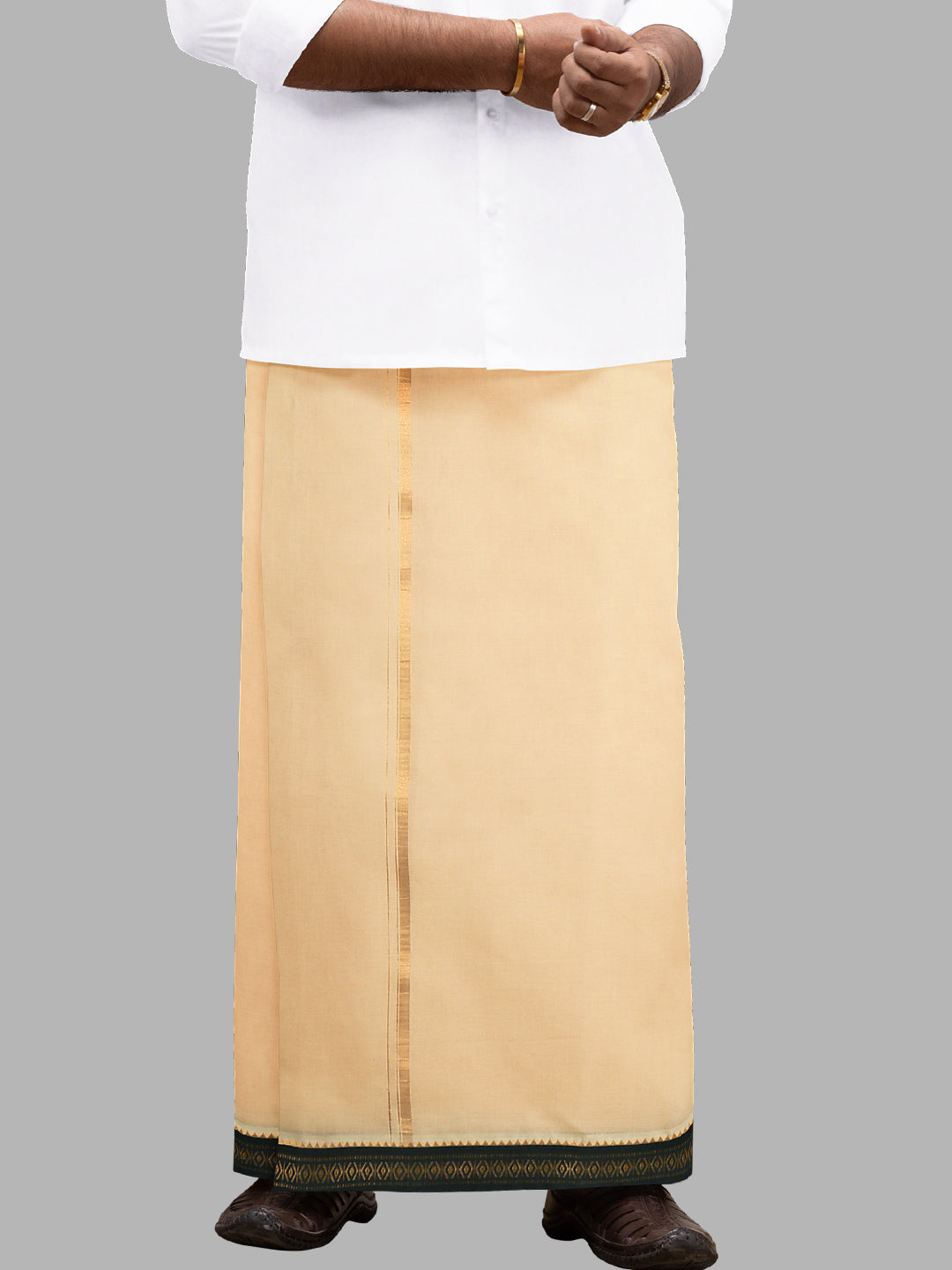 Men 100% Cotton Double Layer Sandal Dhoti with Mayilkhan Border