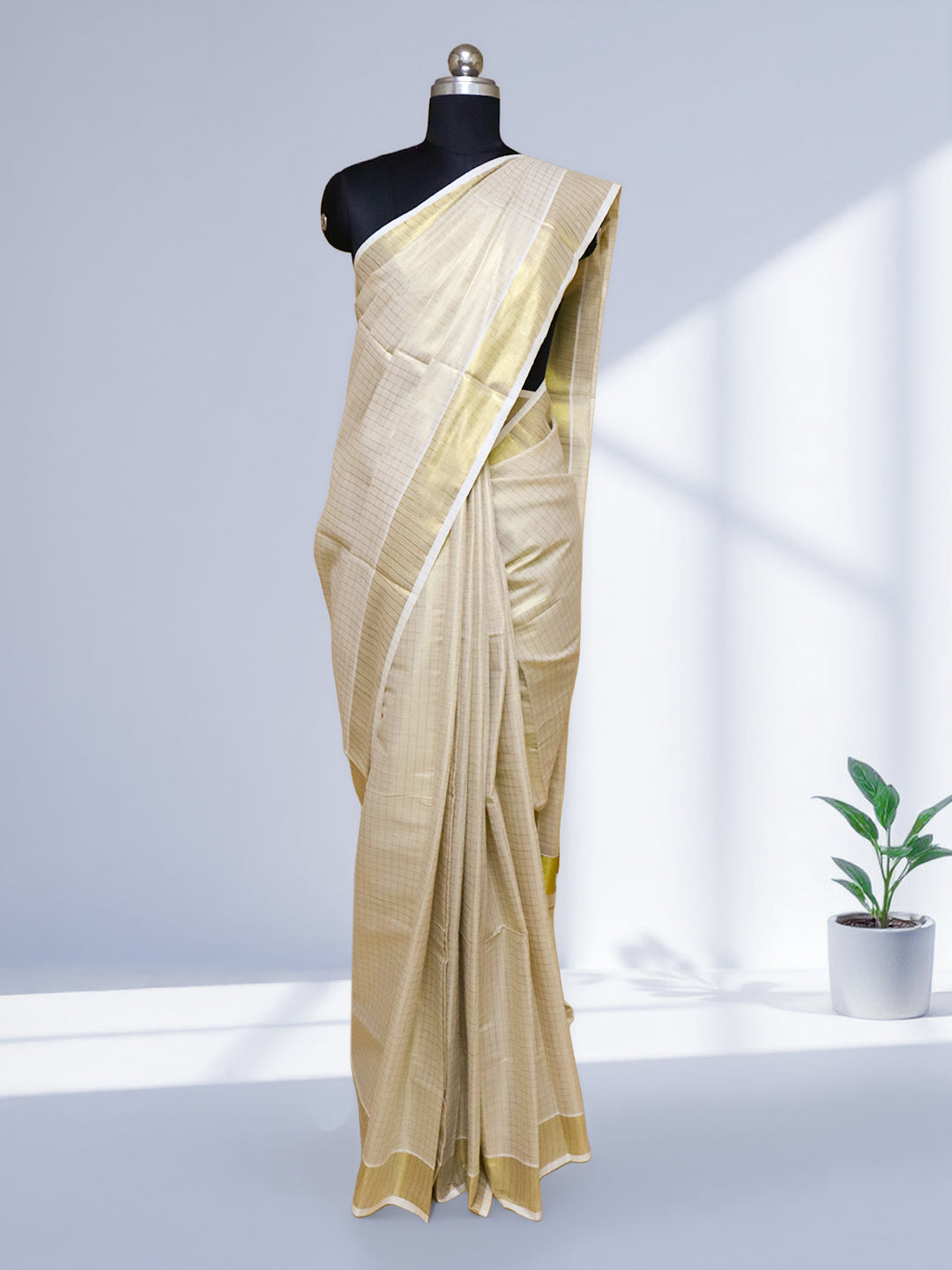 Women Kerala Tissue Gold Checks Saree KS207