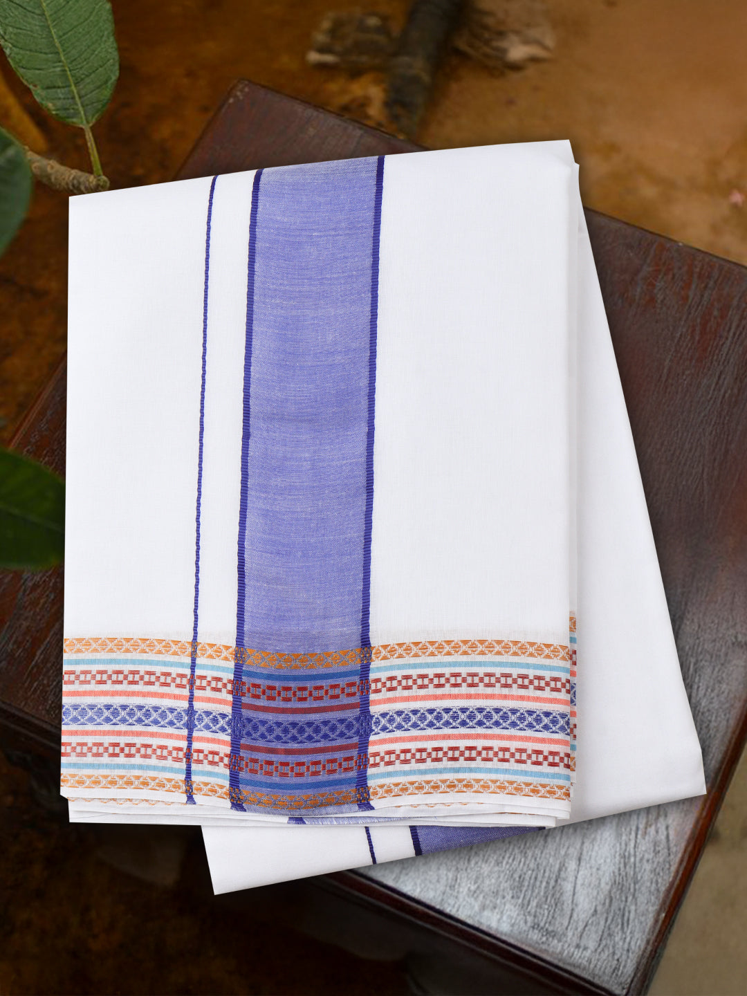 Men Cotton Navy Fancy Border Panchakacham with Angavasthram Srirasthu(9+5) SR49