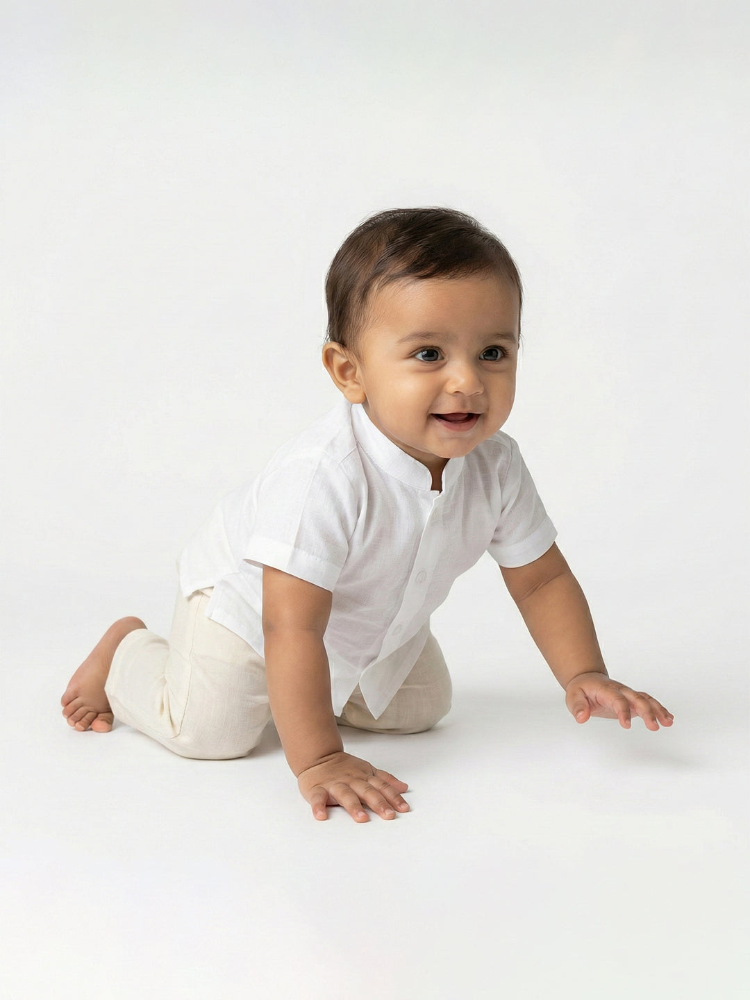 Born Baby Shirt with Pant and Panchakacham Set White