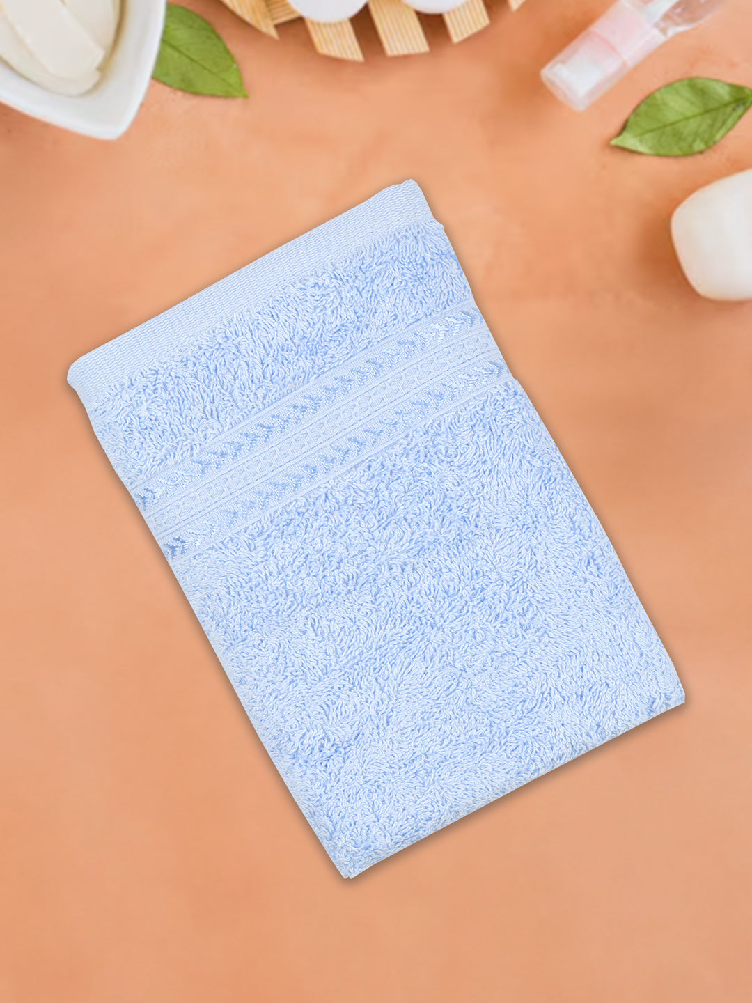 Highly Absorbent & Quick Dry Cotton Bamboo Terry Towel Set – Light Blue Hand, Face & Bath Towels (Pack of 3)