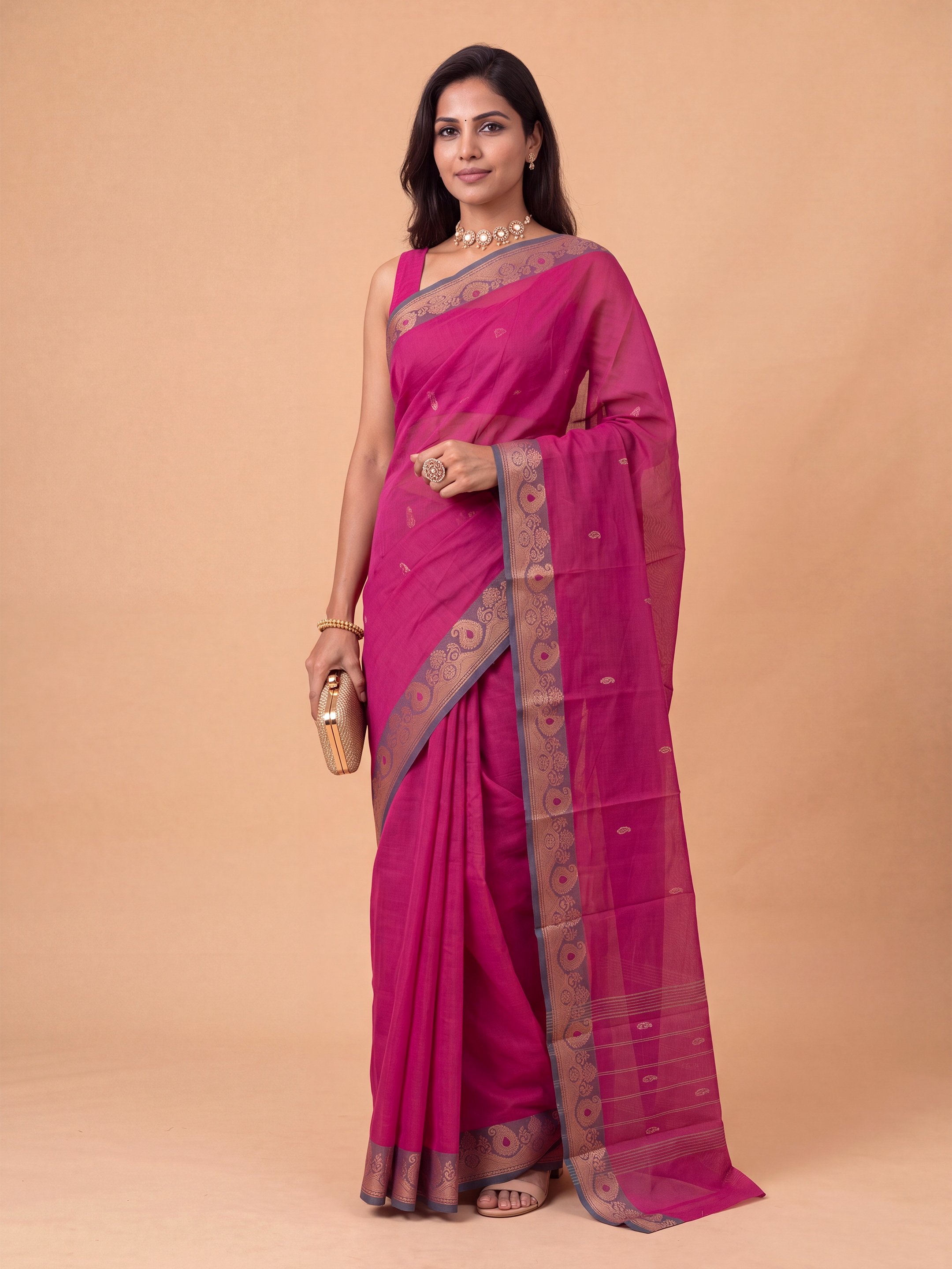 Women Chettinad Cotton Dark Pink Saree CCS07