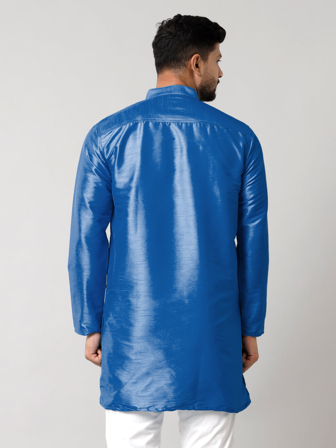 Mens Polyster Blue Medium Length Kurta SL01-Back view