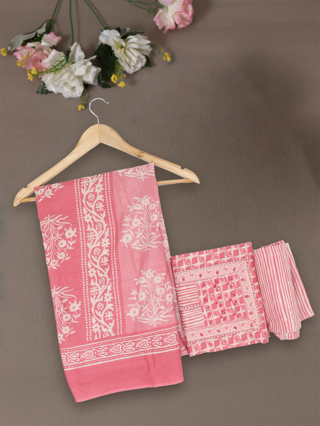 Women Pure Cotton Dress Material Pink DM330