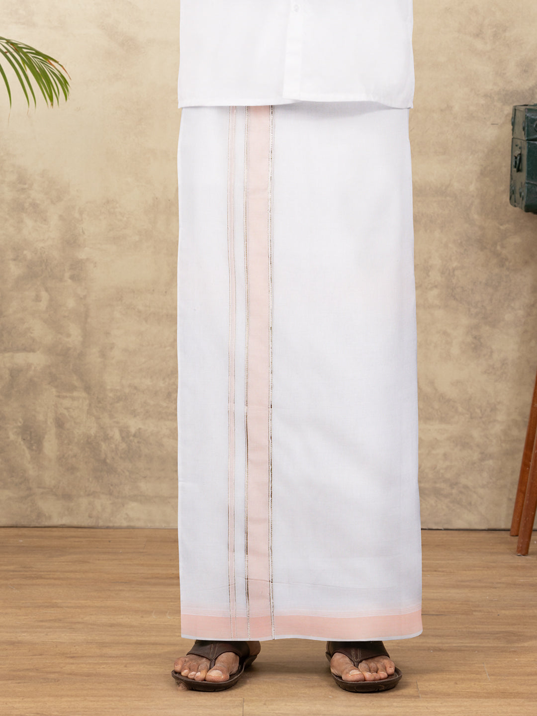 Men Giza Cotton Double Layer White Dhoti with Fancy Jari Border Arani AJF01