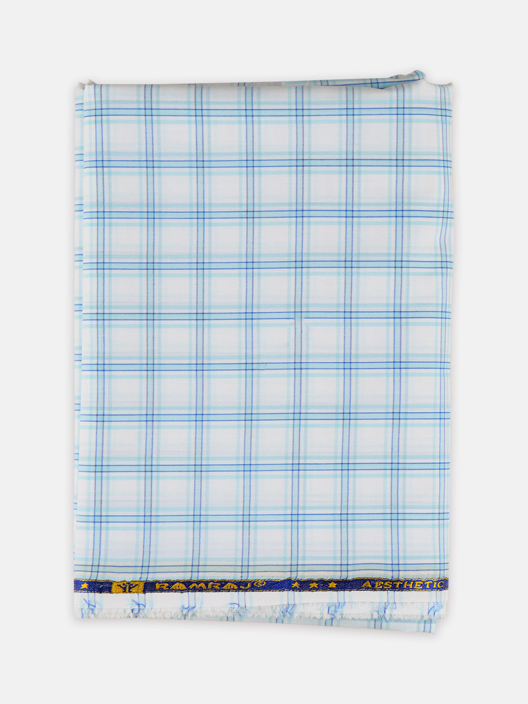 Men Cotton Rich Checked White with Blue Shirt Fabric High Style