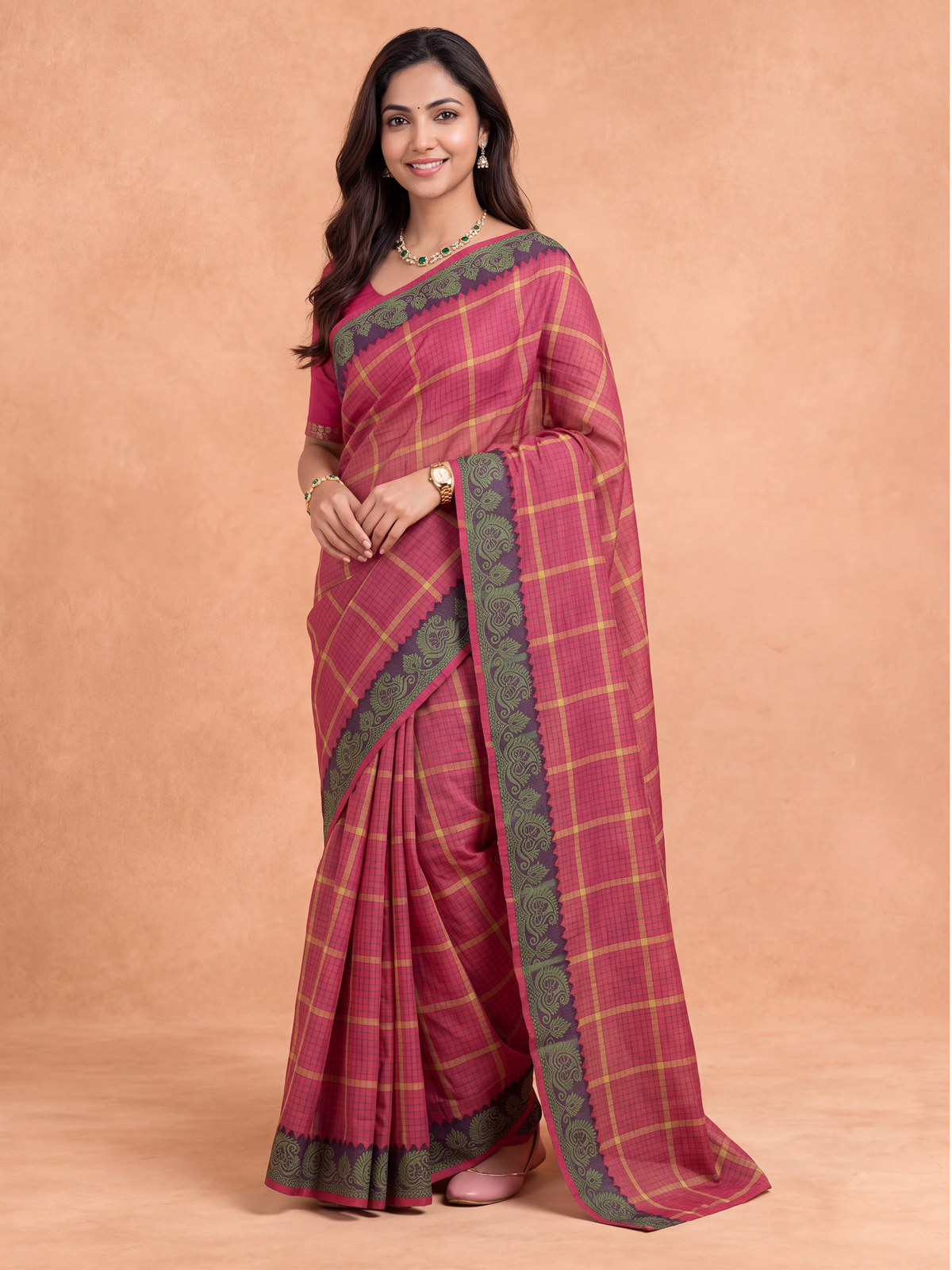 Women Chettinad Cotton Red Saree CCS22
