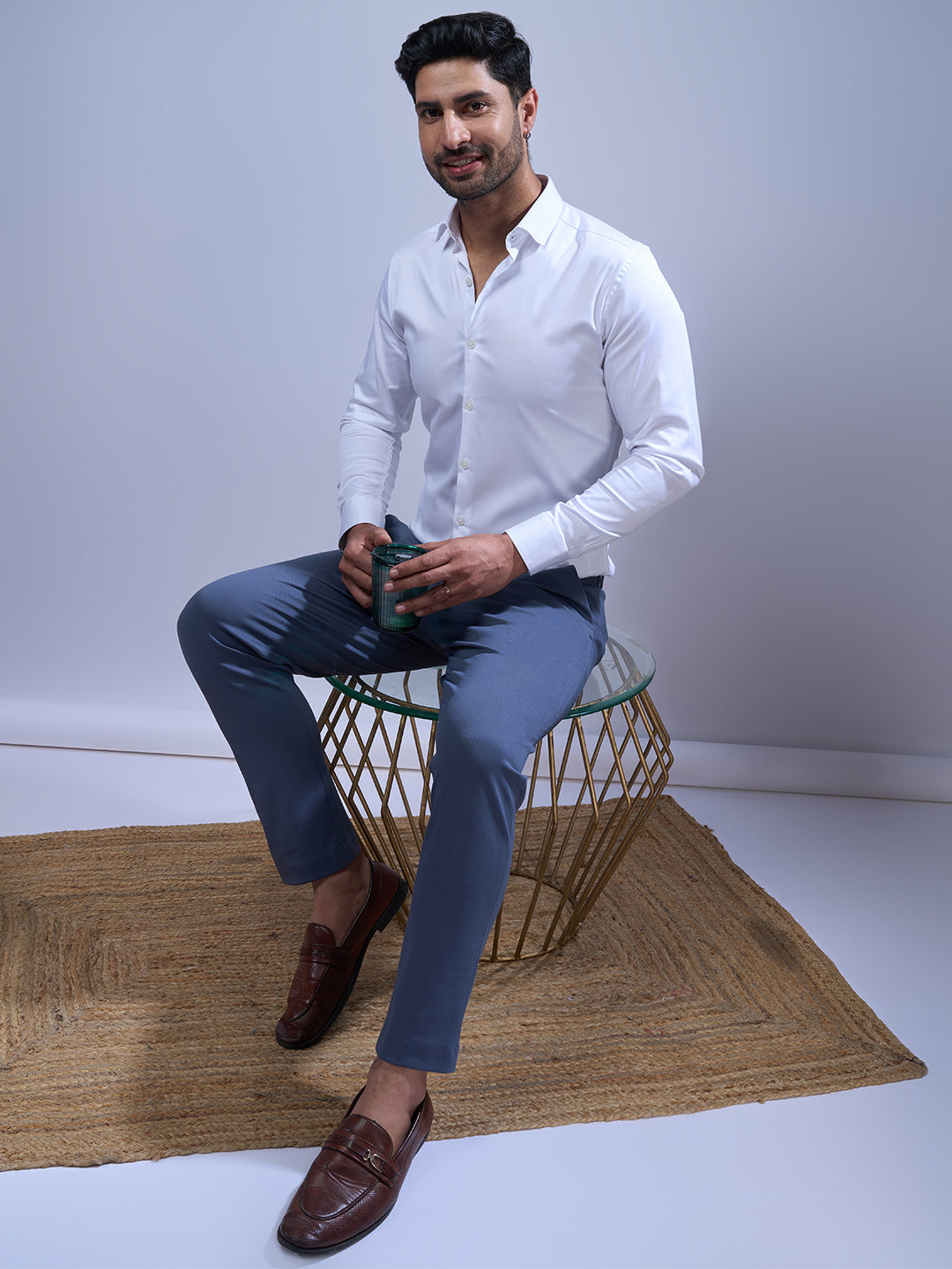 Men Stretch Cotton Shirt White FS12