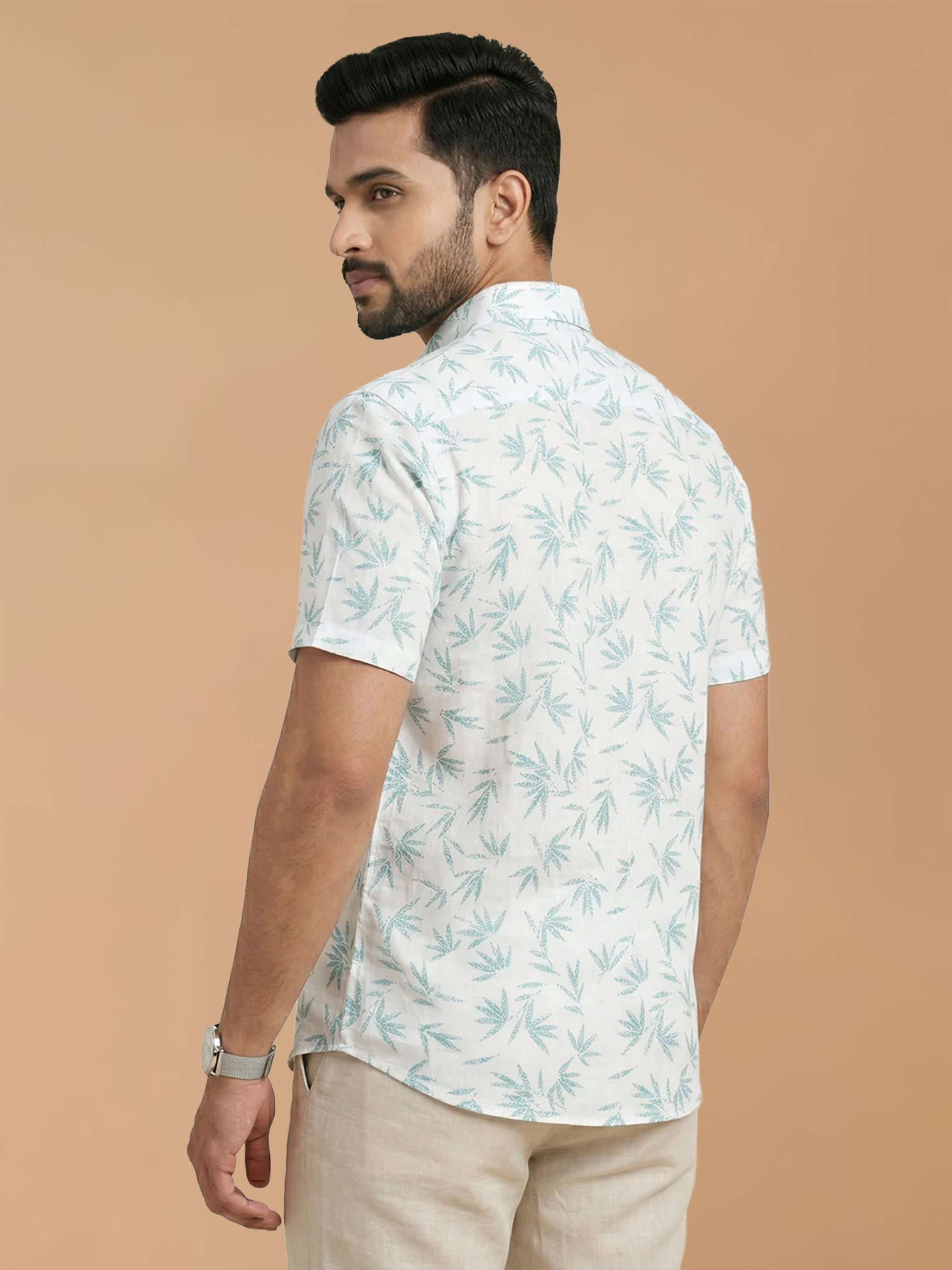 Cotton Rich White Printed Regular Fit Shirt T66 APT4