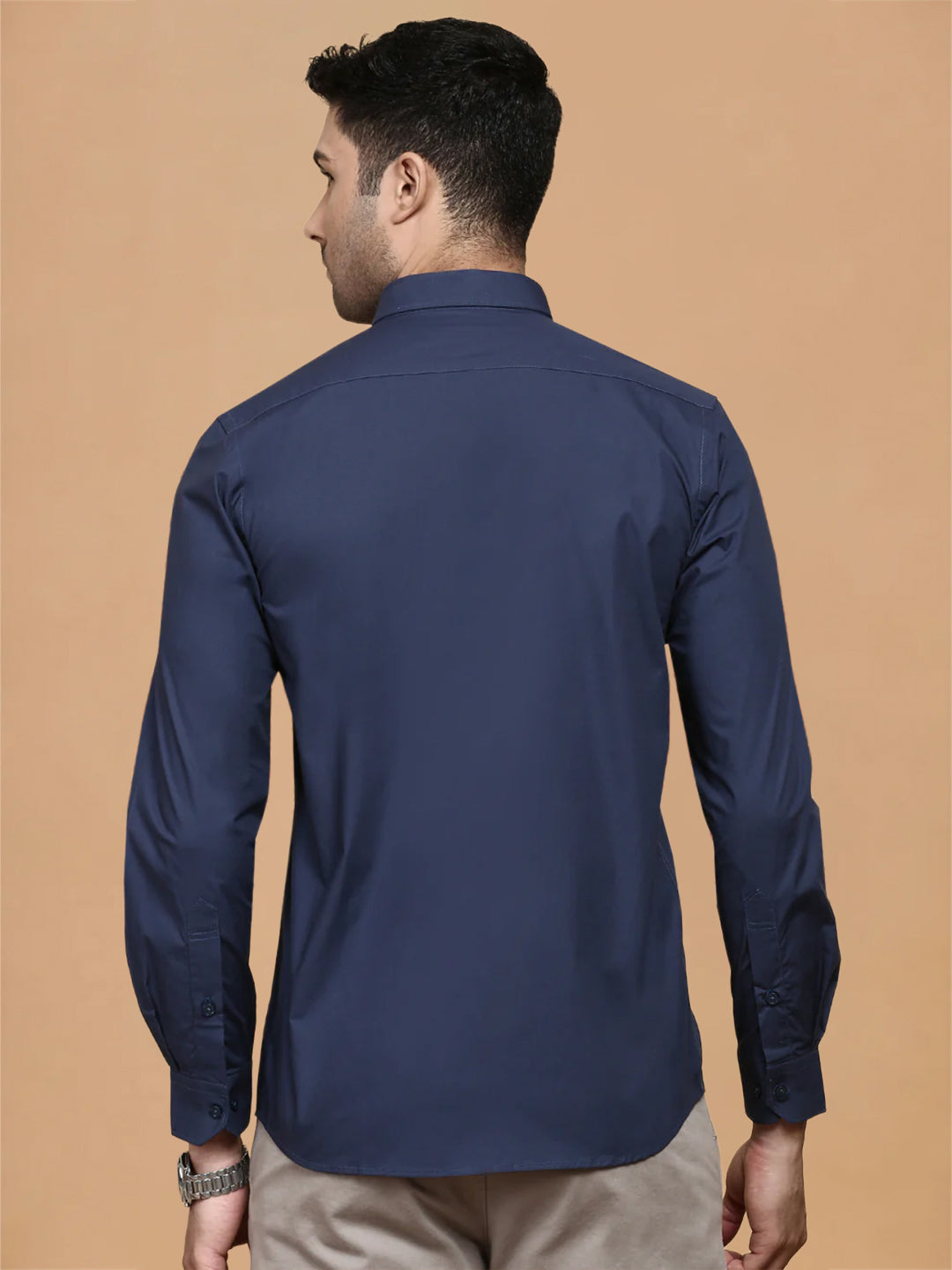 Cotton Spandex Navy 2 Way Stretch Smart Fit Shirt LY4