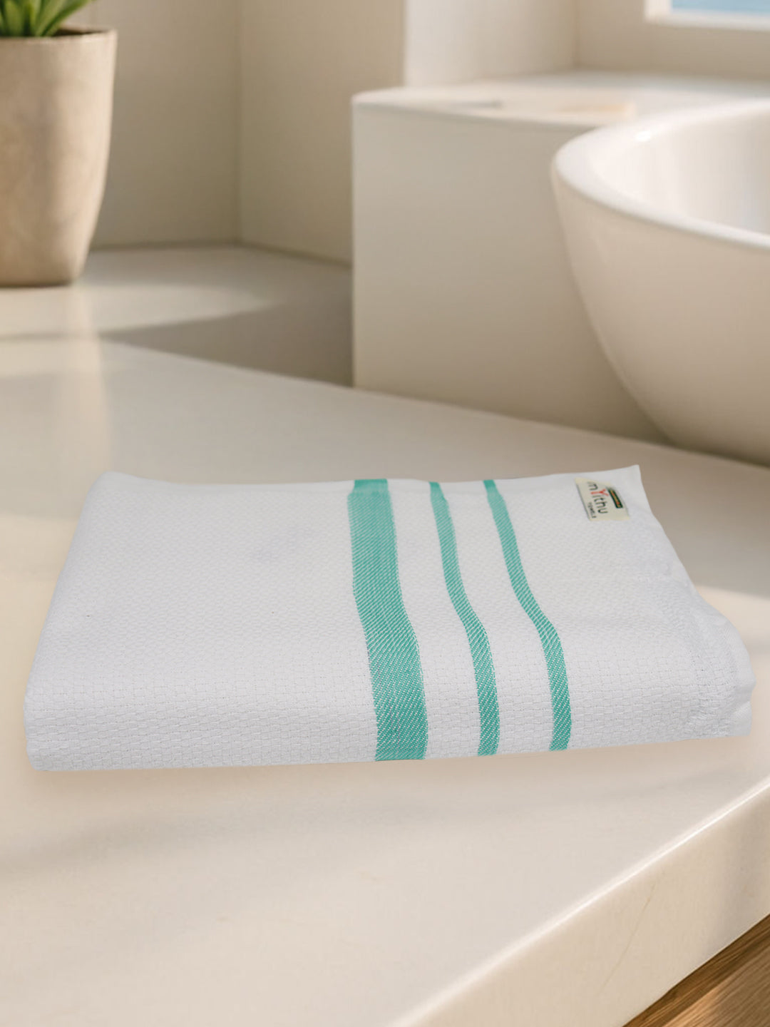 100% Cotton Self Designed Bath Towel White Magnus