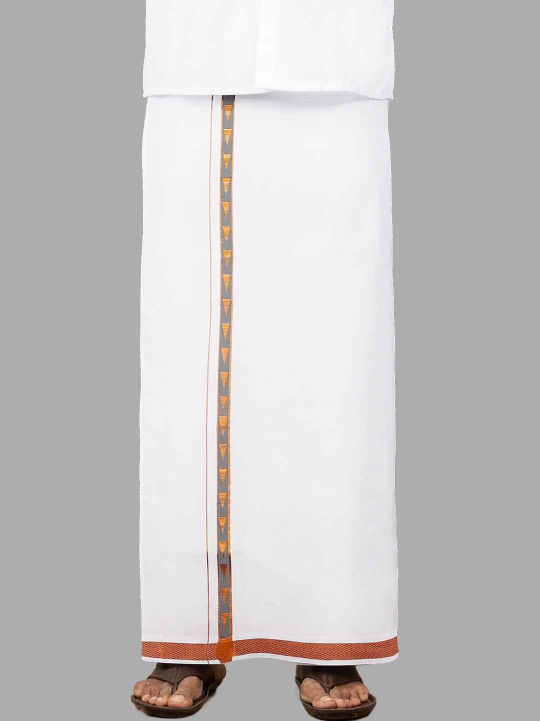 Men Cotton Blend Single Layer White Dhoti with Fancy Jari Border Roxy R07