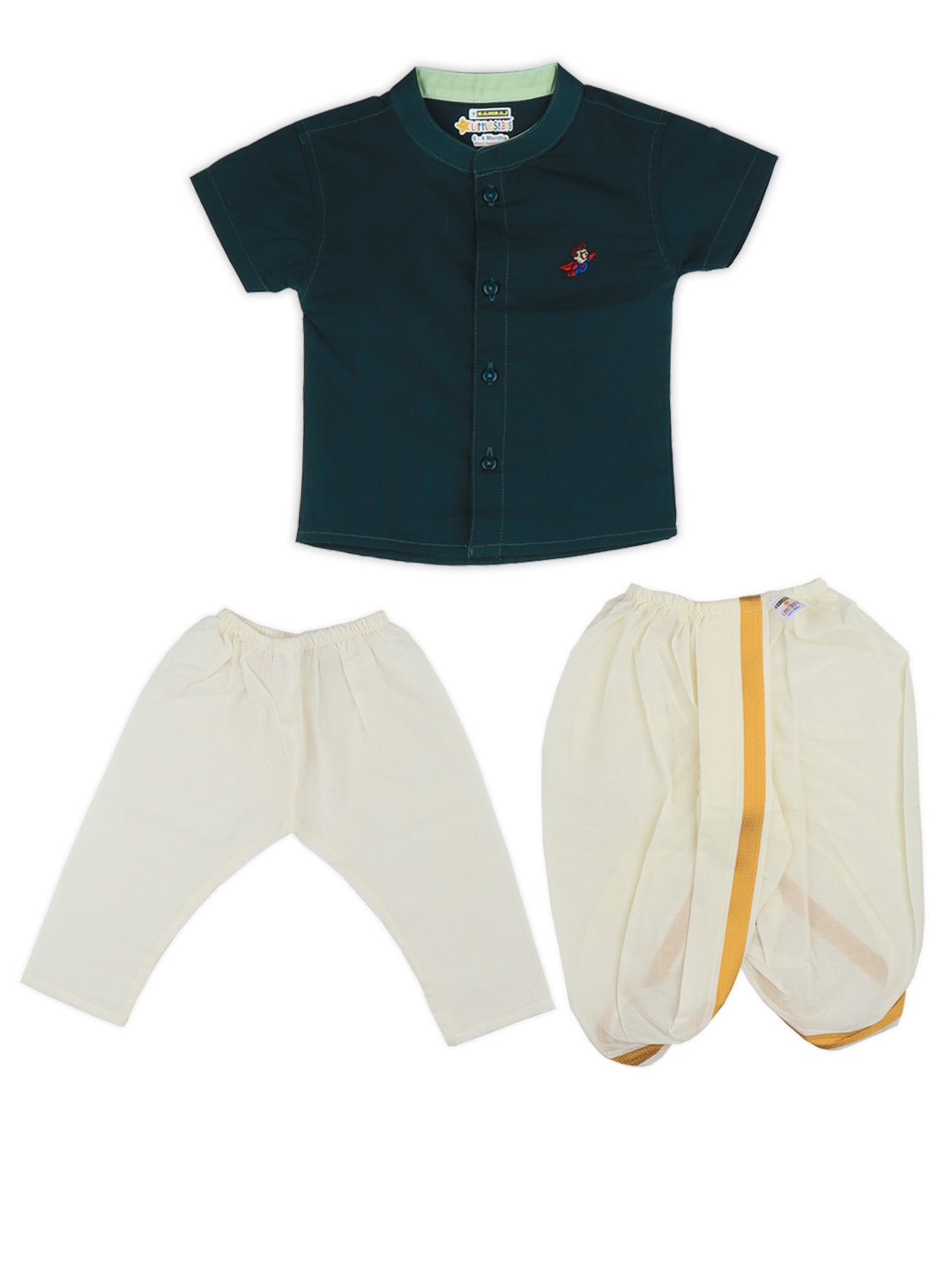 Born Baby Shirt with Pant and Panchakacham Set Dark Green G69