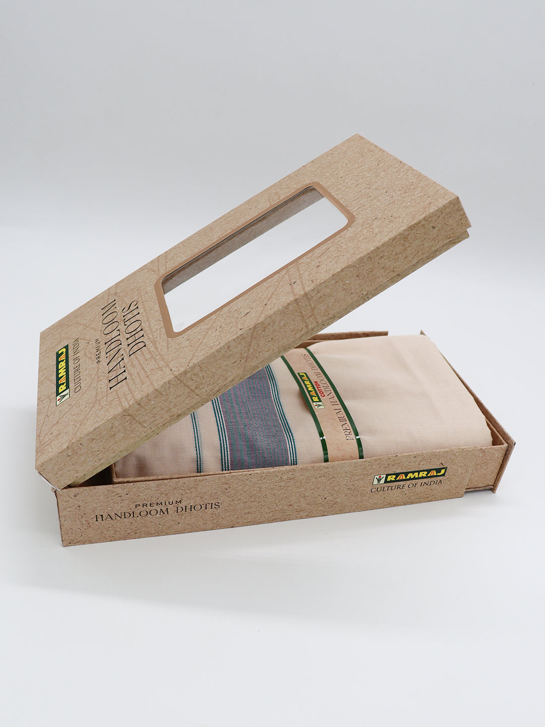 Men Premium Handloom Cream Dhoti with Fancy Border HLM94