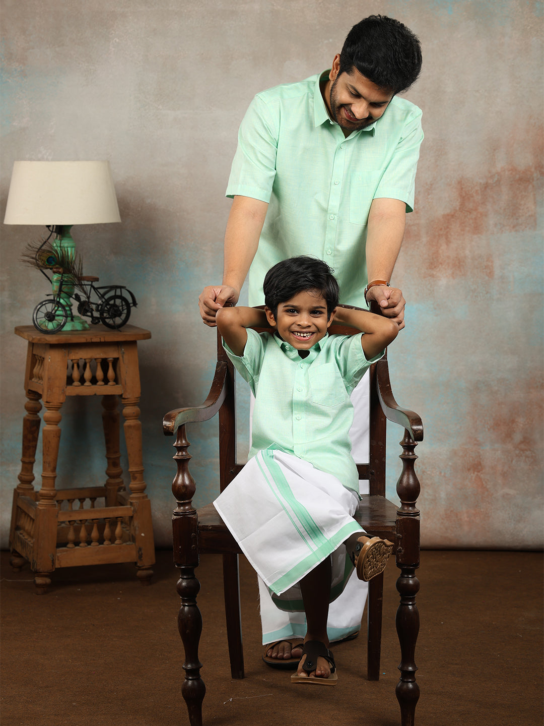 Like Father Like Son Half Sleeves Combo Set Pista Green C83