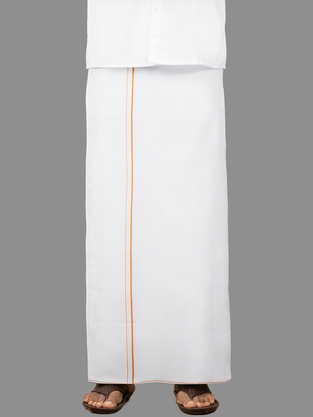 Men Cotton Blend Single Layer White Dhoti with Small Border Moontex