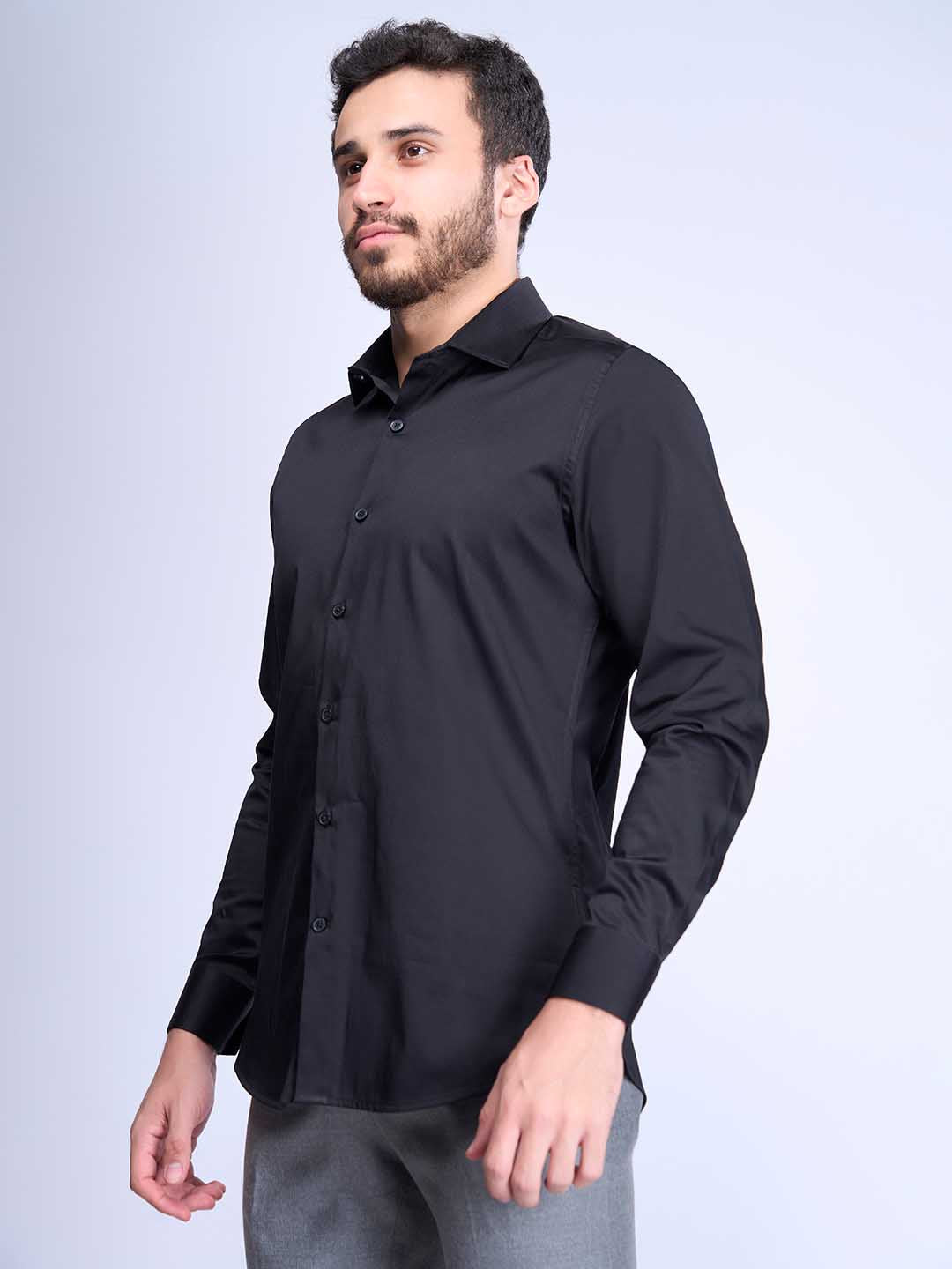 Men Stretch Cotton Shirt Black FS2