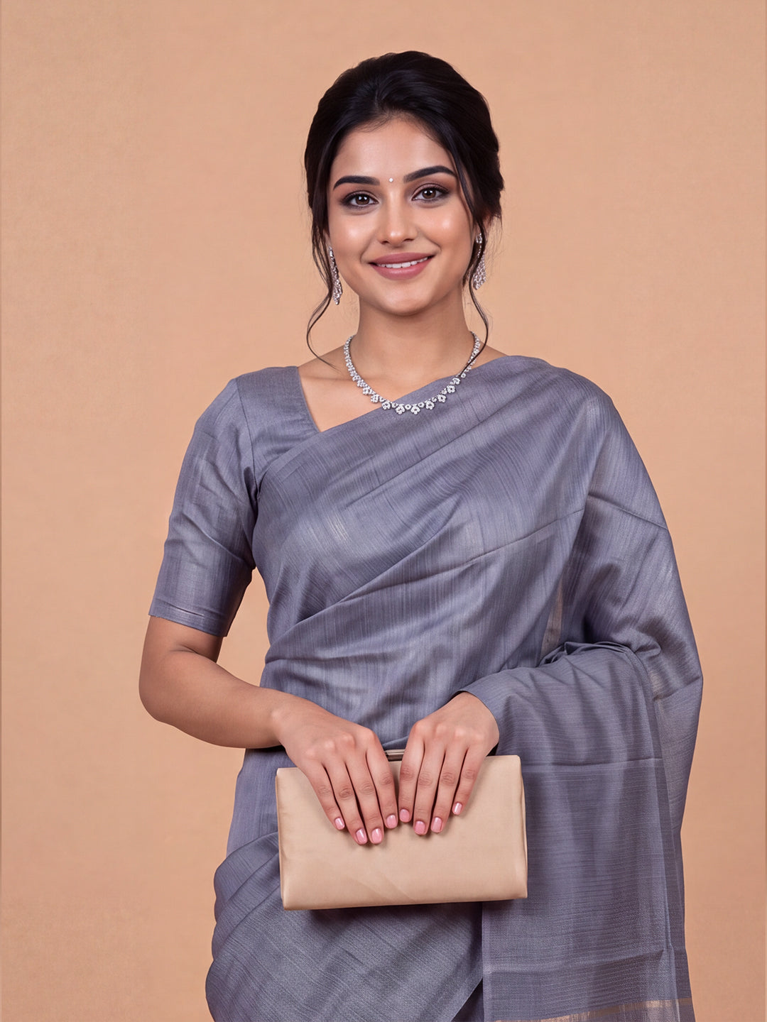 Women Semi Tussar Steel Blue Striped Saree ST366