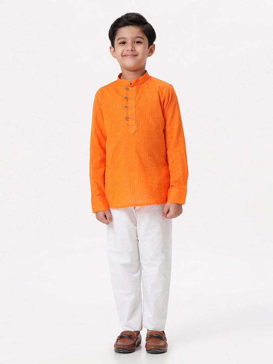Boys Breeze Cotton Full Sleeves Orange Kurta -Full view