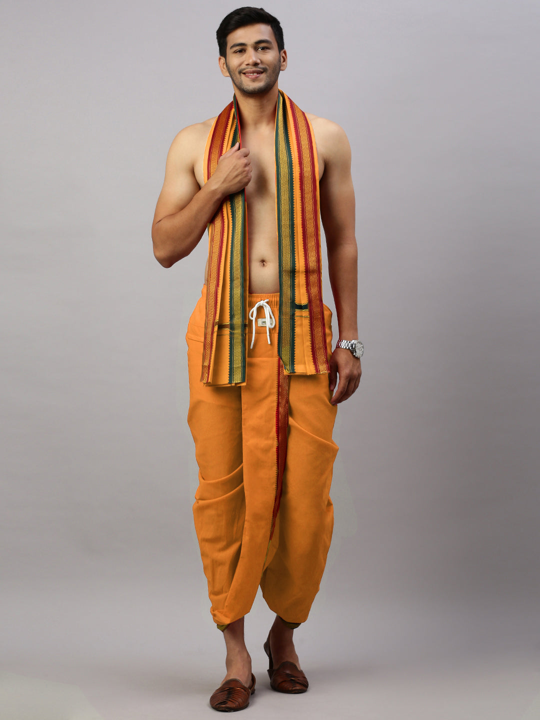 Men Readymade Panchakacham & Towel Set Kaavi Naivedhya