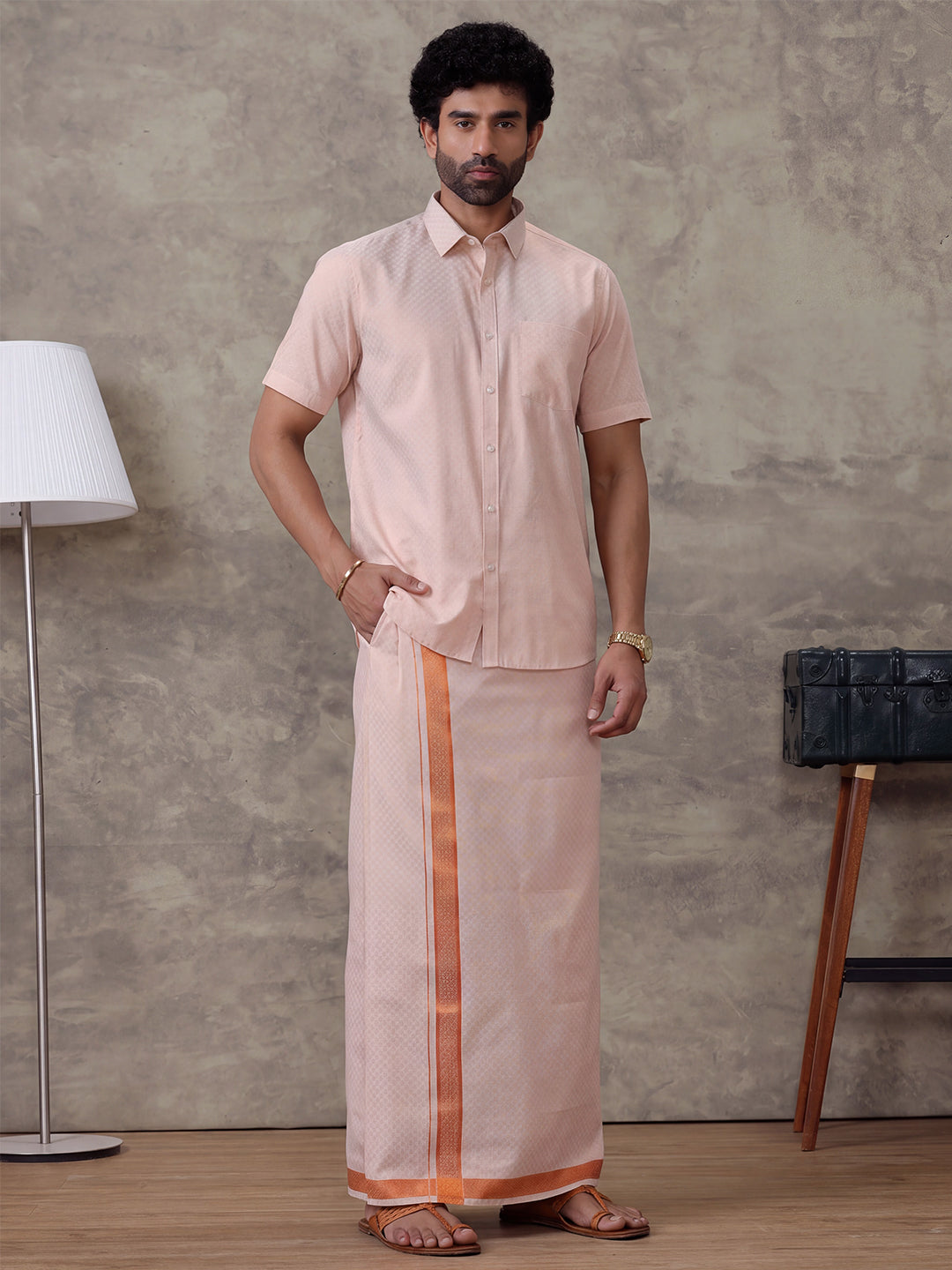 Tissue Copper Jacquard Shirt & Dhoti Set CD11