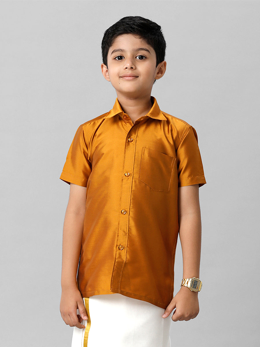 Boys Silk Cotton Mustard Half Sleeves Shirt K37