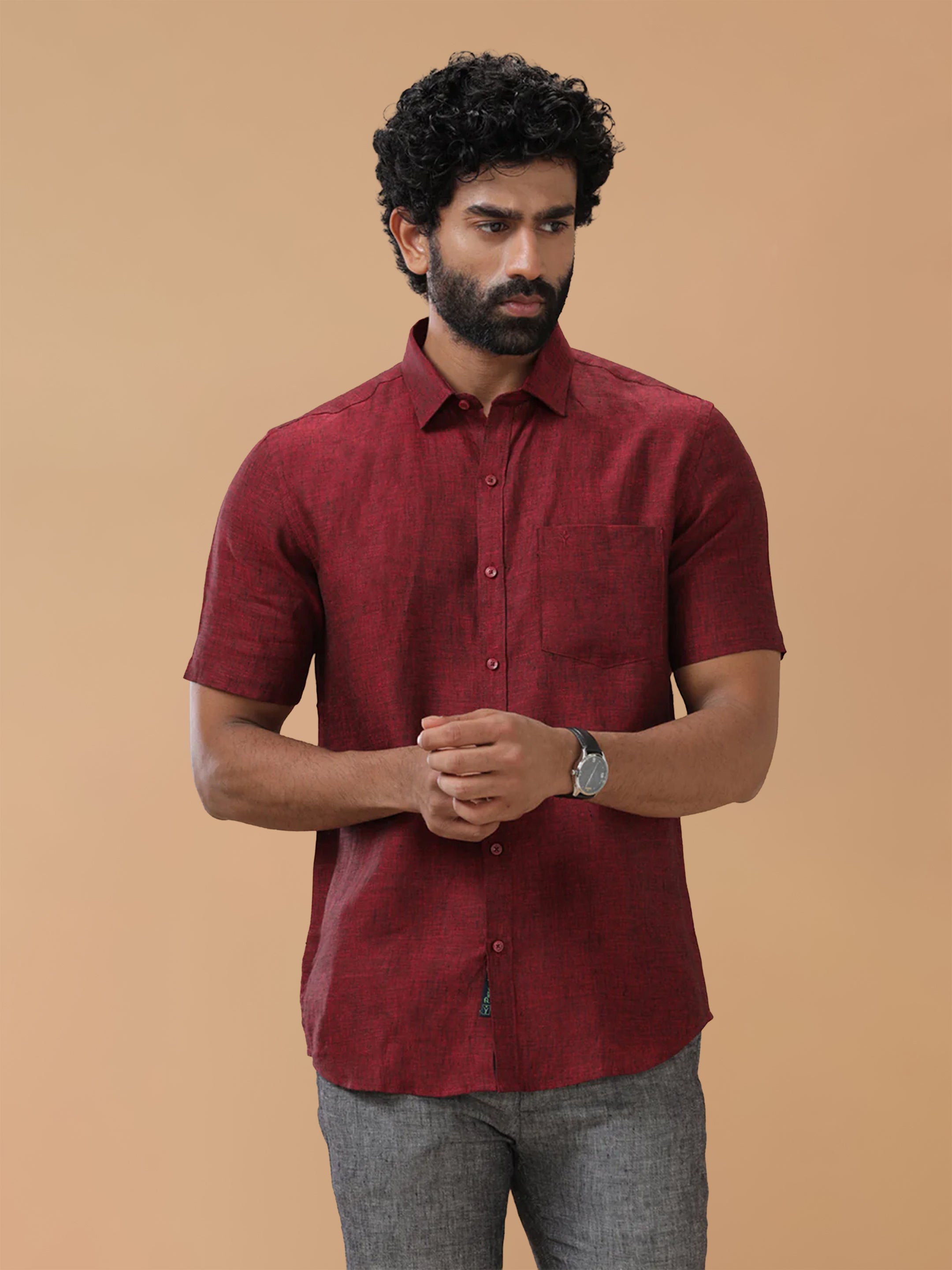 Pure Linen Rustic Red Smart Fit Shirt L30