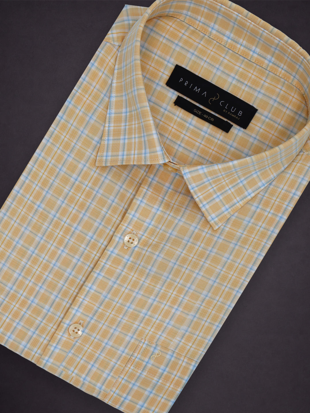 Prima Club Premium Cotton Dobby Yellow Blue Checked Regular Fit Shirt SRBM5