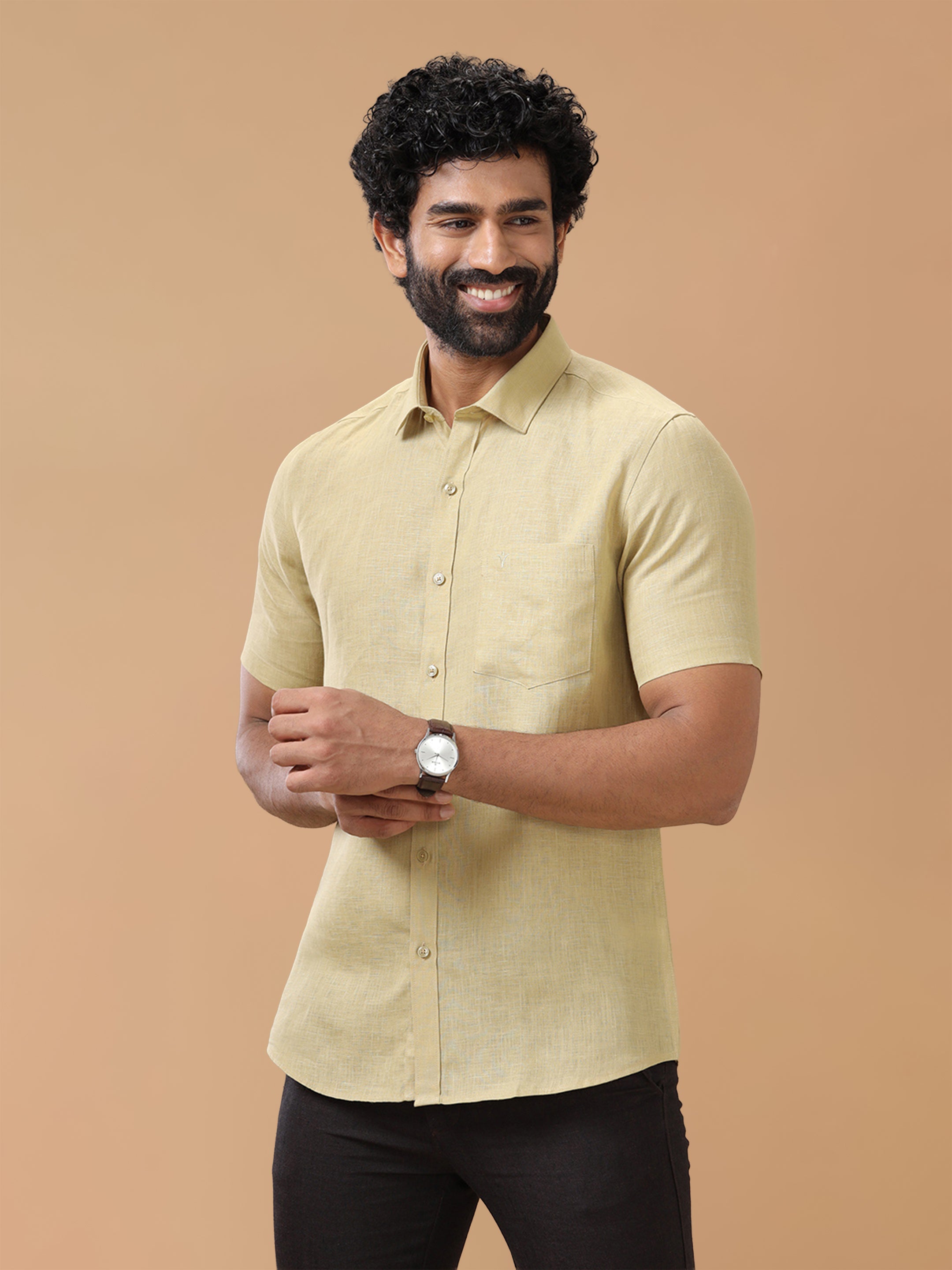 Pure Linen Ginger Brown Smart Fit Shirt L112