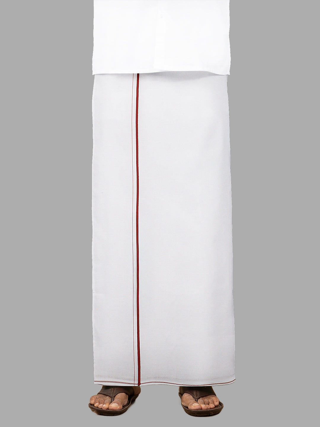 Men Cotton Blend 8-Meter White Dhoti with Assorted Border