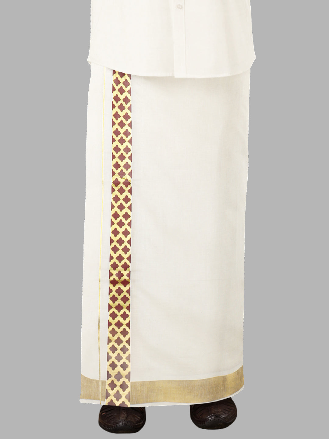 Men Kora Cotton Double Layer Dhoti with Fancy Jari Border Pazhassi Royal Red