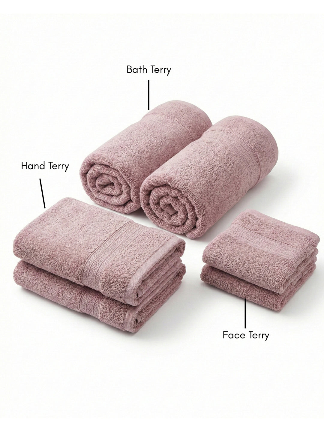 You & Me Premium Soft Terry Cotton Couple Bath, Face & Hand Towels Lilac (Pack Of 6)